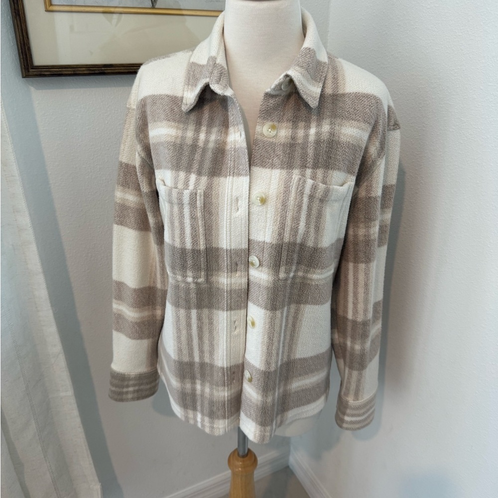 American Eagle Outfitters Cream and Brown Plaid Utility Jacket
